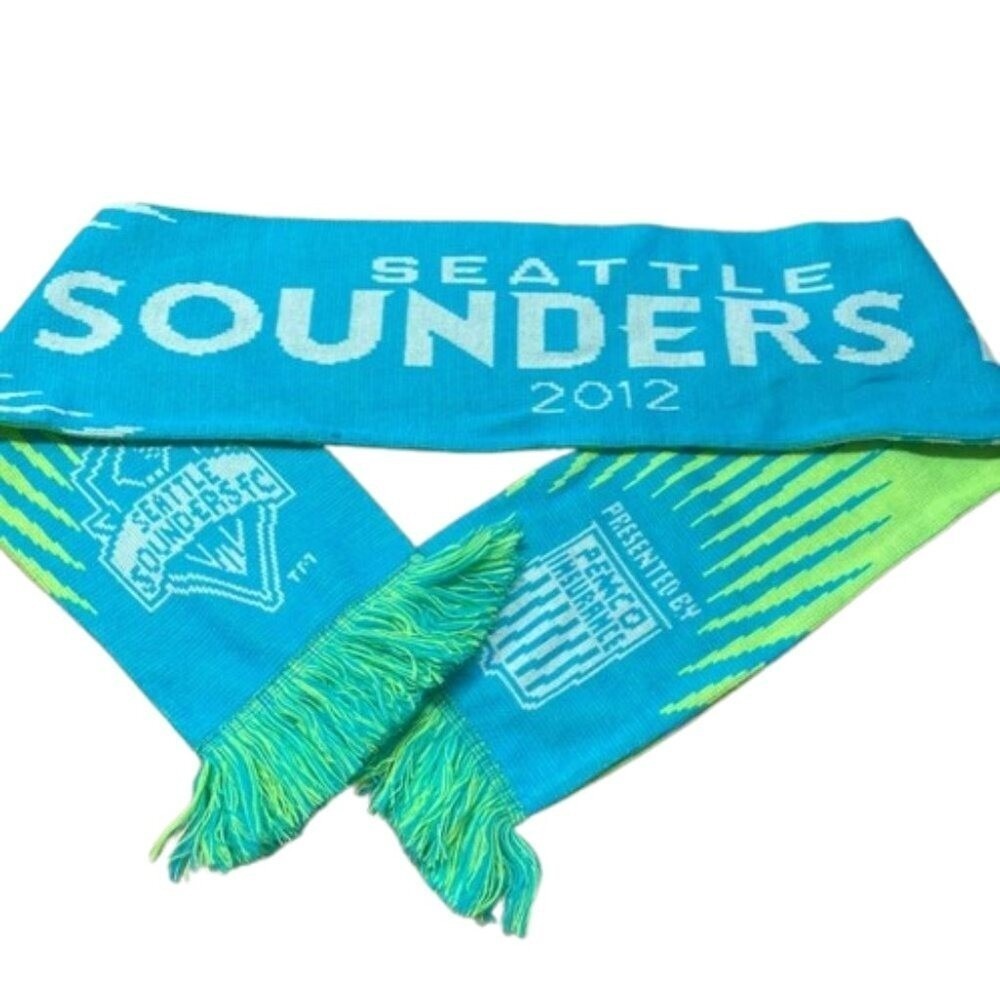 Seattle Sounders FC 2012 Junior Alliance Soccer Scarf Ruffneck Blue Green Fringe